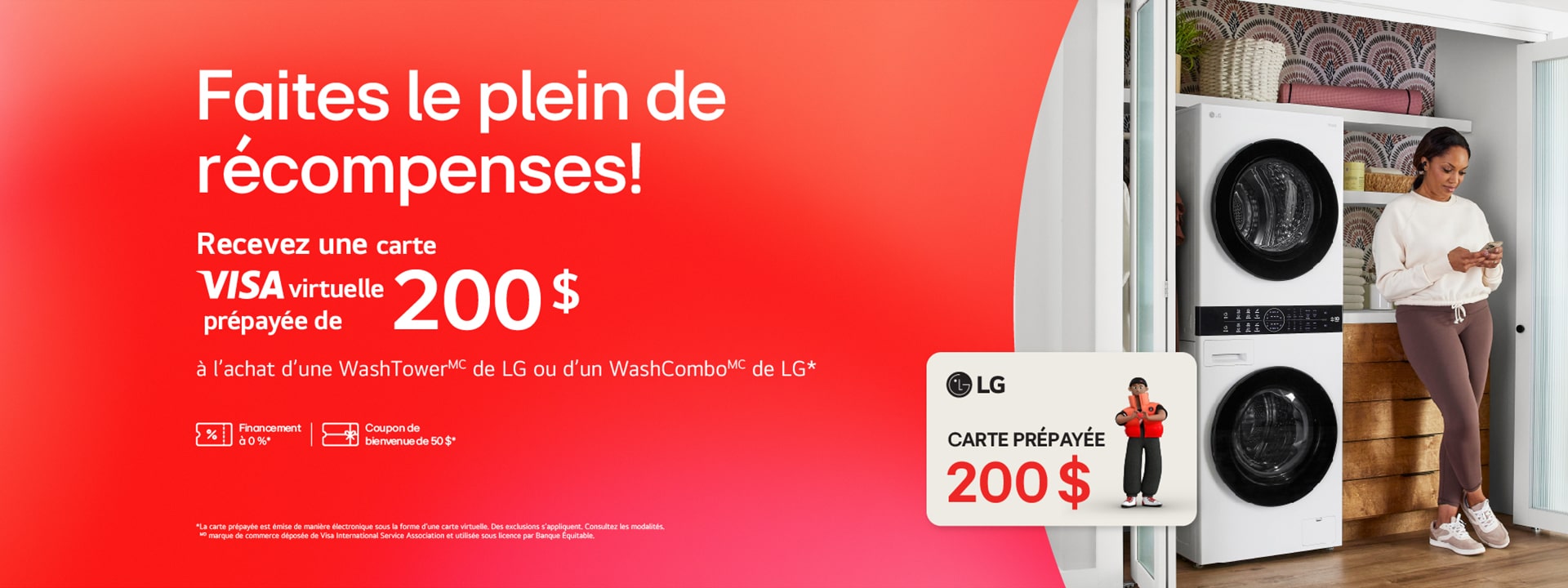 Femme debout à côté de l’appareil de lessive LG WashTower